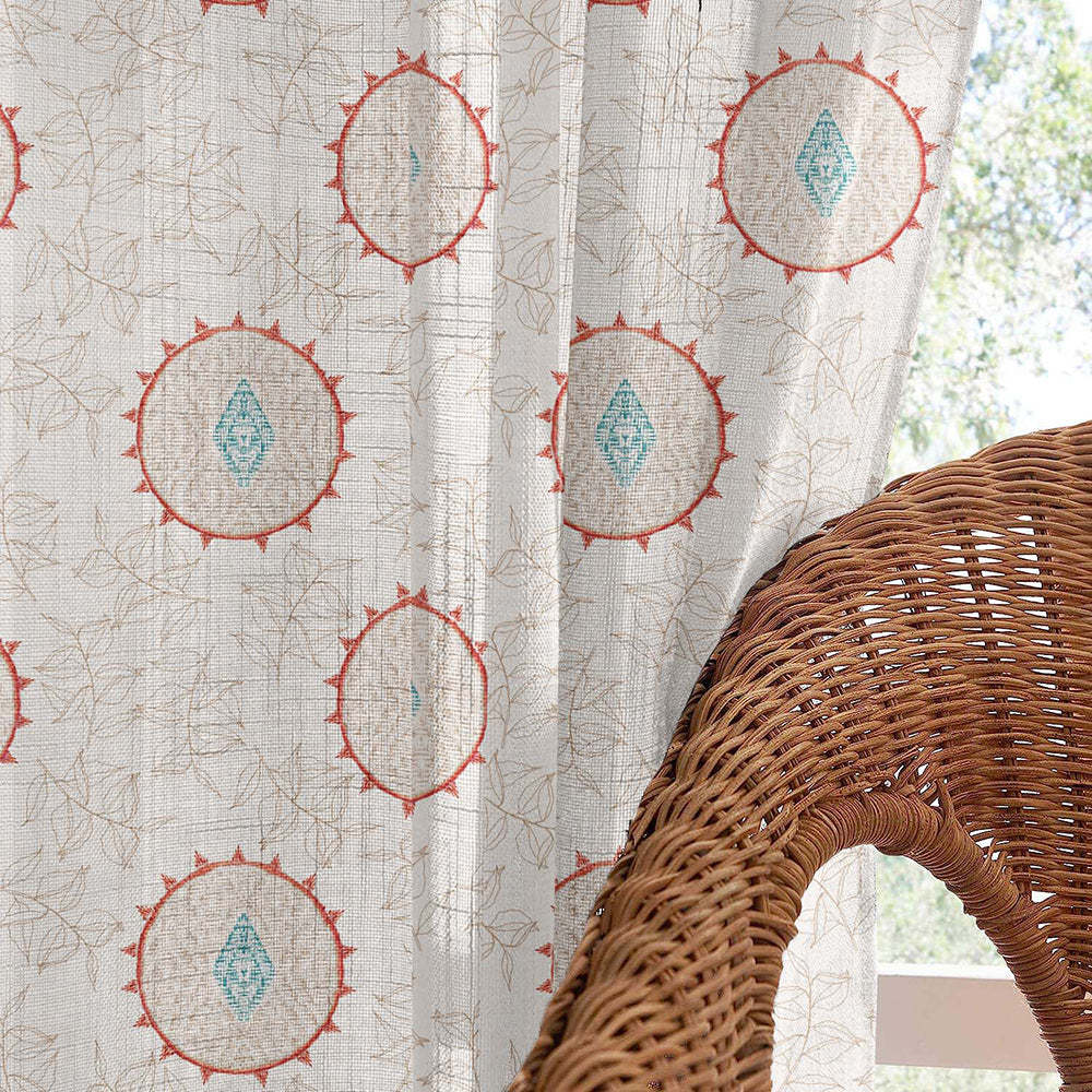 Minimalist Stitch Indie Blanched Almond Linen Sheer Curtain Set of 2 -(DS561B)