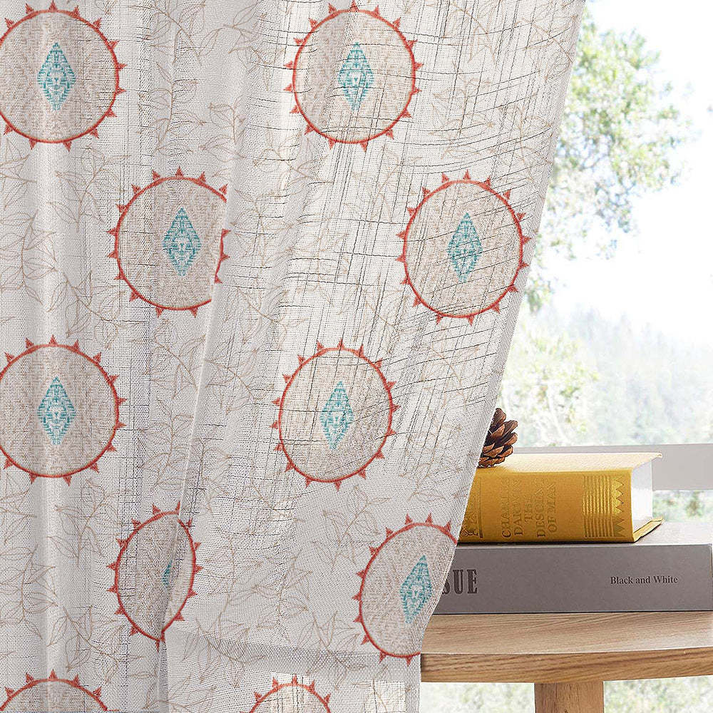 Minimalist Stitch Indie Blanched Almond Linen Sheer Curtain Set of 2 -(DS561B)