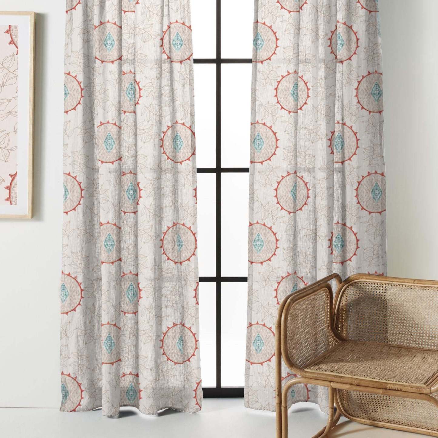 Modern Circulars Combination Dark Coral Linen Sheer Curtain Set of 4 -(561BMeta05)
