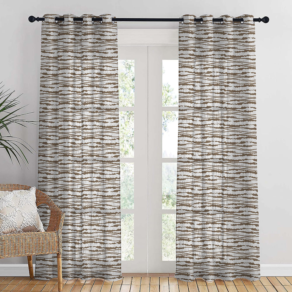 AquaFlow Geometric Almond Frost Linen Sheer Curtain Set of 2 -(DS562C)