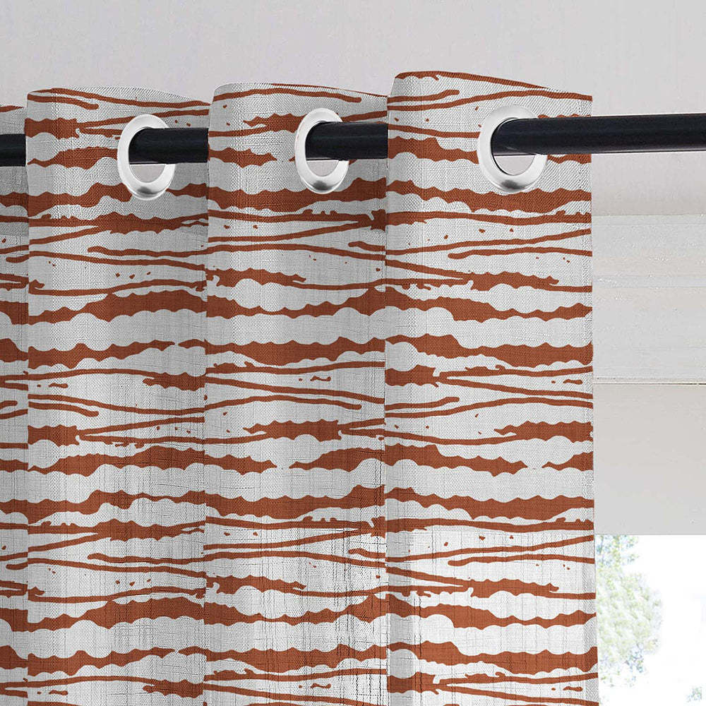 AquaFlow Geometric Medium Wood Linen Sheer Curtain Set of 2 -(DS562D)