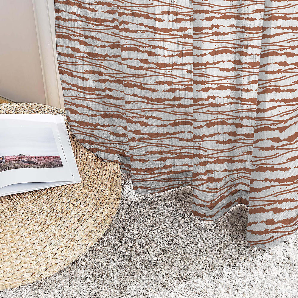 AquaFlow Geometric Medium Wood Linen Sheer Curtain Set of 2 -(DS562D)