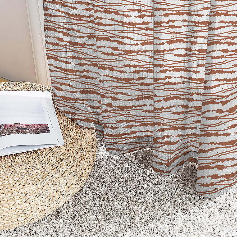 AquaFlow Geometric Medium Wood Linen Sheer Curtain Set of 2 -(DS562D)