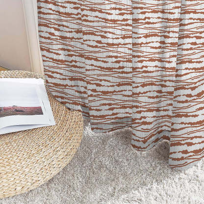AquaFlow Geometric Medium Wood Linen Sheer Curtain Set of 2 -(DS562D)