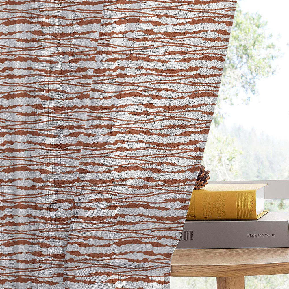 AquaFlow Geometric Medium Wood Linen Sheer Curtain Set of 2 -(DS562D)