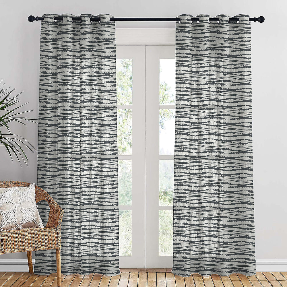 AquaFlow Geometric Pale Sky Linen Sheer Curtain Set of 2 -(DS562F)