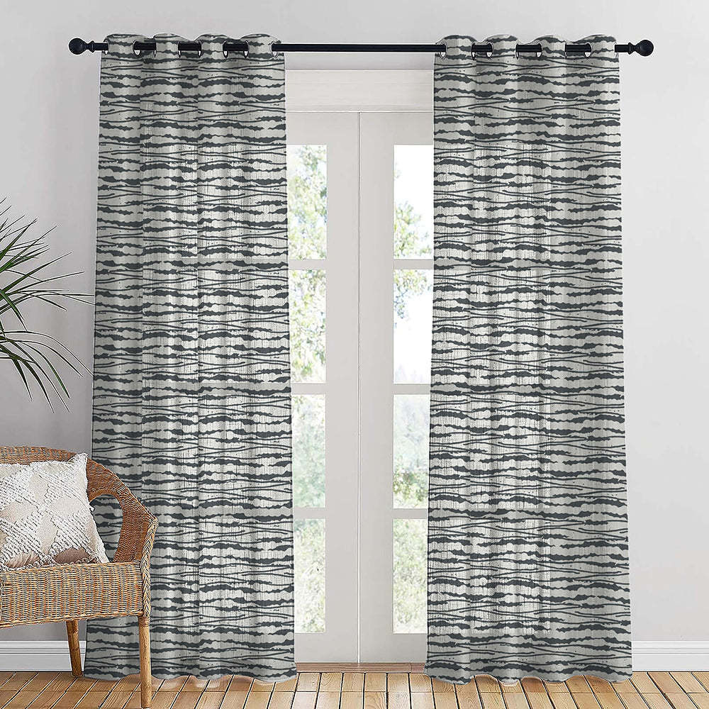 AquaFlow Geometric Pale Sky Linen Sheer Curtain Set of 2 -(DS562F)