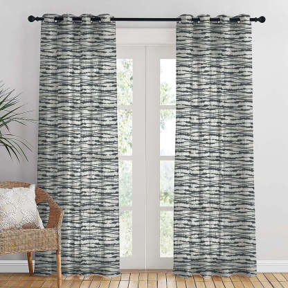 AquaFlow Geometric Pale Sky Linen Sheer Curtain Set of 2 -(DS562F)