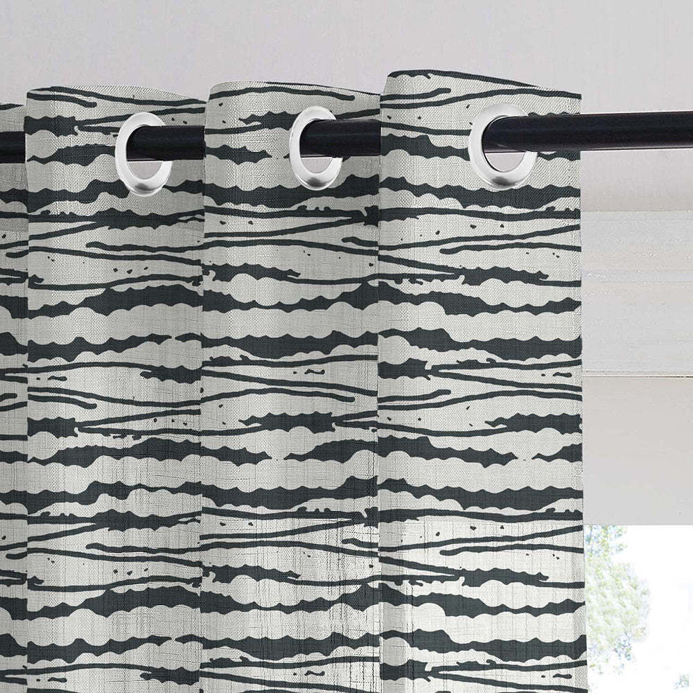 AquaFlow Geometric Pale Sky Linen Sheer Curtain Set of 2 -(DS562F)
