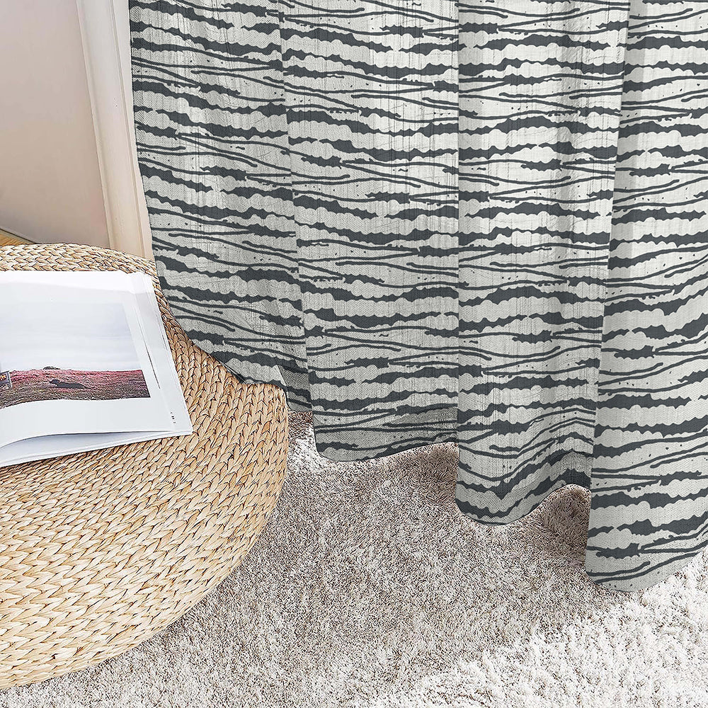 AquaFlow Geometric Pale Sky Linen Sheer Curtain Set of 2 -(DS562F)