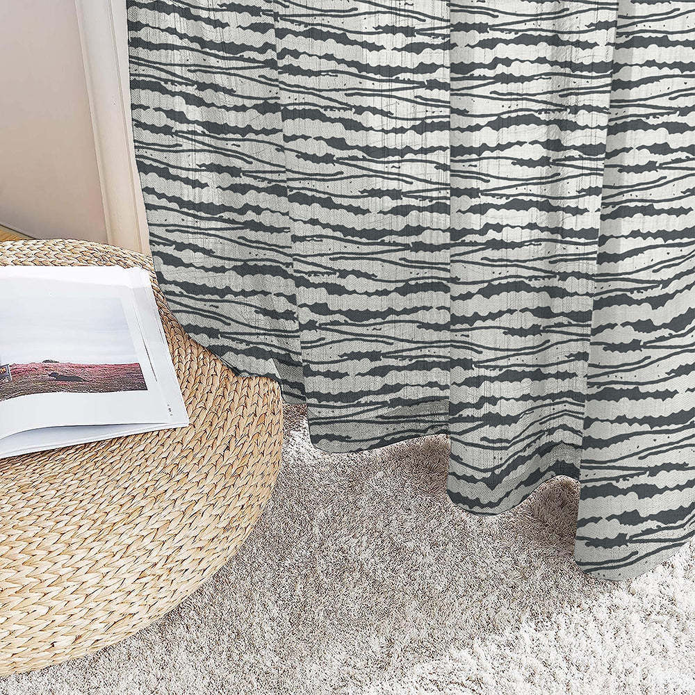 AquaFlow Geometric Pale Sky Linen Sheer Curtain Set of 2 -(DS562F)