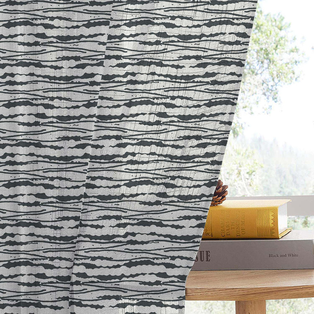 AquaFlow Geometric Pale Sky Linen Sheer Curtain Set of 2 -(DS562F)