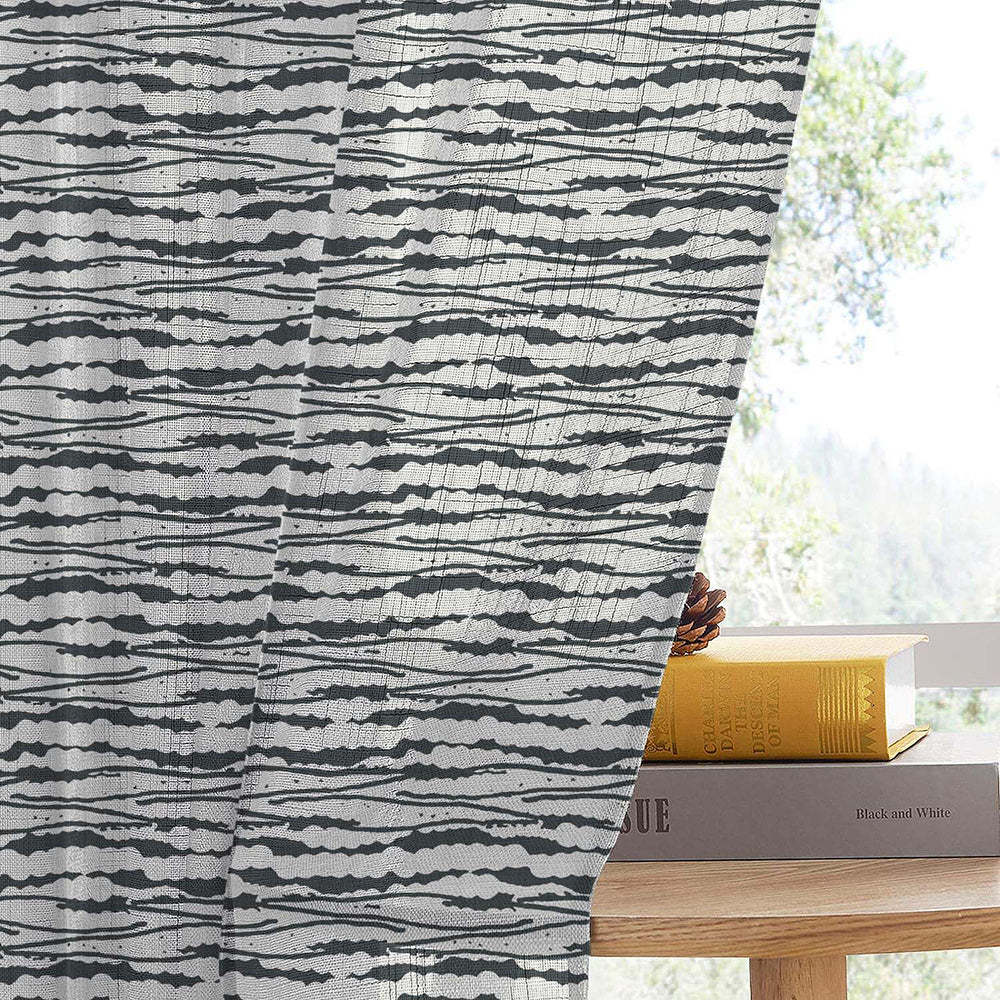 AquaFlow Geometric Pale Sky Linen Sheer Curtain Set of 2 -(DS562F)
