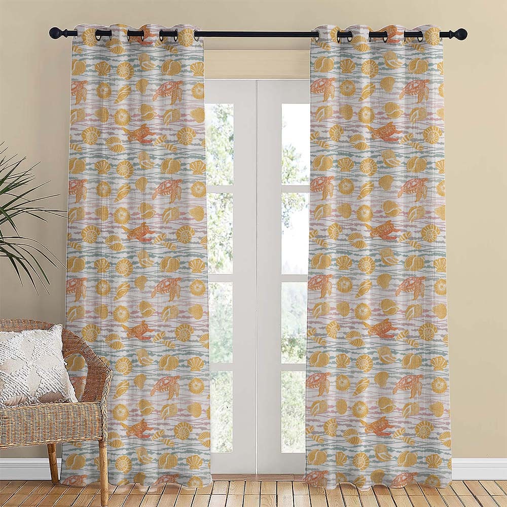 Aquatic Aura Geometric Matte Harvest Gold Room Darkening Curtain Set of 2 -(DS563A)