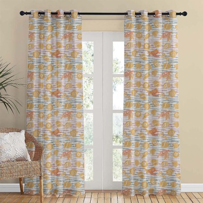 Aquatic Aura Geometric Matte Harvest Gold Room Darkening Curtain Set of 2 -(DS563A)