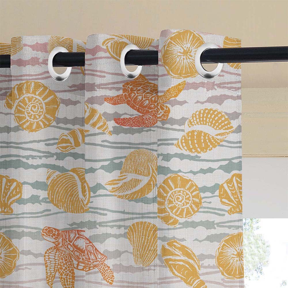 Aquatic Aura Geometric Matte Harvest Gold Room Darkening Curtain Set of 2 -(DS563A)