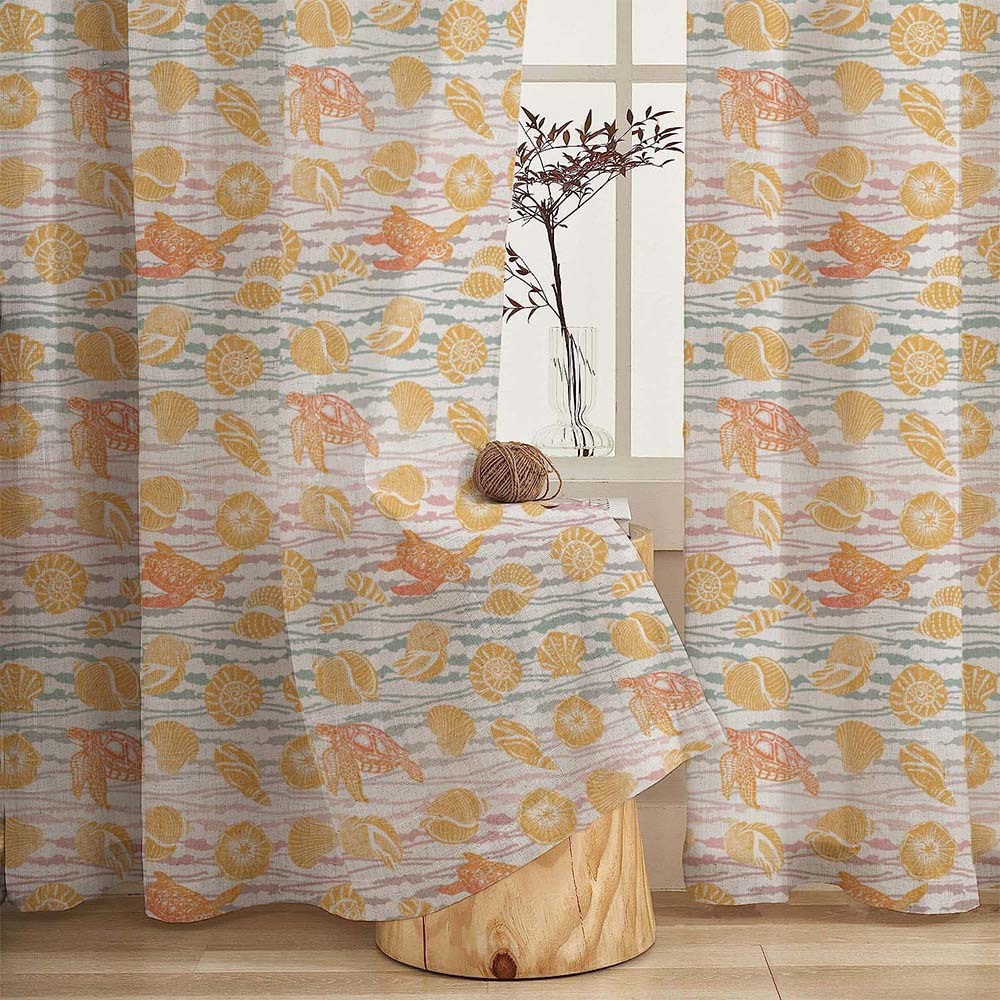 Aquatic Aura Geometric Matte Harvest Gold Room Darkening Curtain Set of 2 -(DS563A)