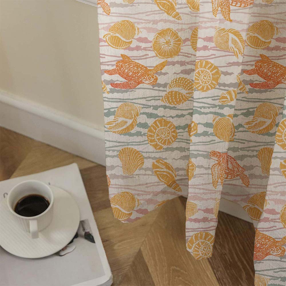 Aquatic Aura Geometric Matte Harvest Gold Room Darkening Curtain Set of 2 -(DS563A)