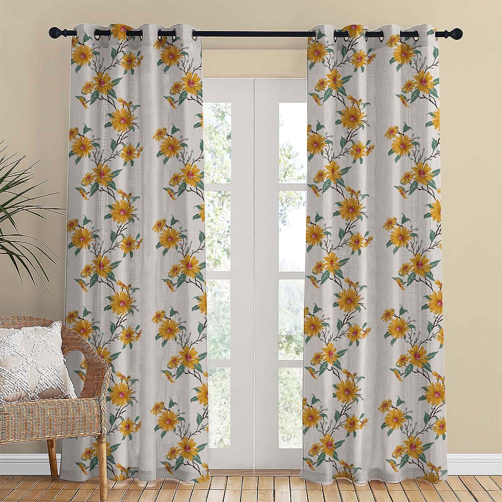 Asteria Bloom Floral Matte Casablanca Room Darkening Curtain Set of 2 -(DS564A)