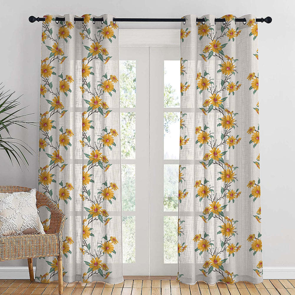 Asteria Bloom Floral Casablanca Linen Sheer Curtain Set of 2 -(DS564A)