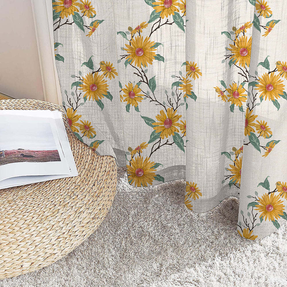 Asteria Bloom Floral Casablanca Linen Sheer Curtain Set of 2 -(DS564A)