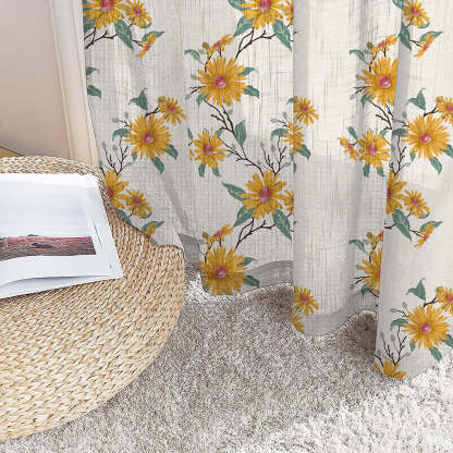 Asteria Bloom Floral Casablanca Linen Sheer Curtain Set of 2 -(DS564A)