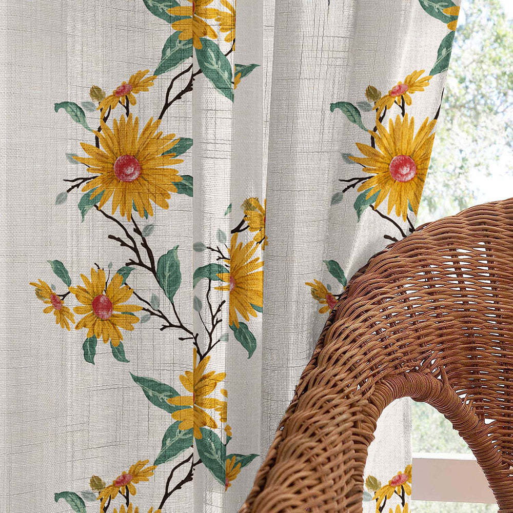 Asteria Bloom Floral Casablanca Linen Sheer Curtain Set of 2 -(DS564A)