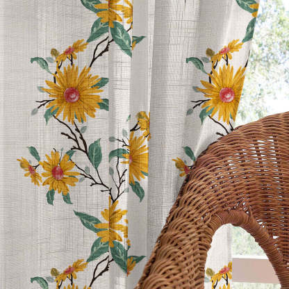 Asteria Bloom Floral Casablanca Linen Sheer Curtain Set of 2 -(DS564A)