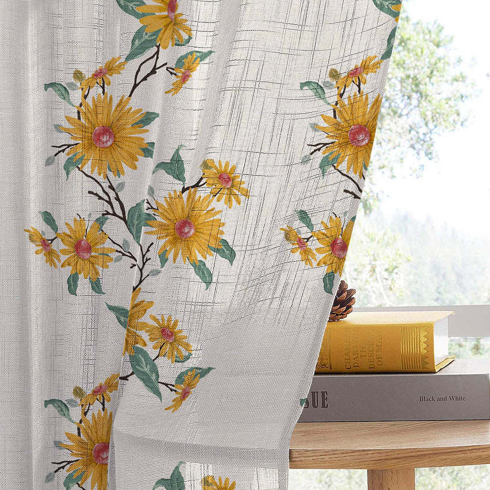 Asteria Bloom Floral Casablanca Linen Sheer Curtain Set of 2 -(DS564A)