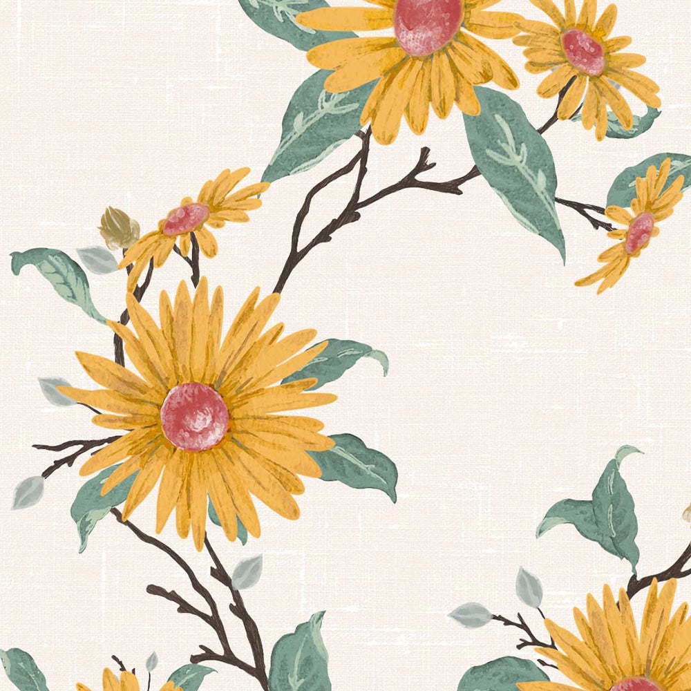 Asteria Bloom Floral Casablanca Linen Sheer Curtain Set of 2 -(DS564A)
