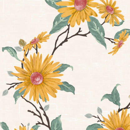 Asteria Bloom Floral Casablanca Linen Sheer Curtain Set of 2 -(DS564A)