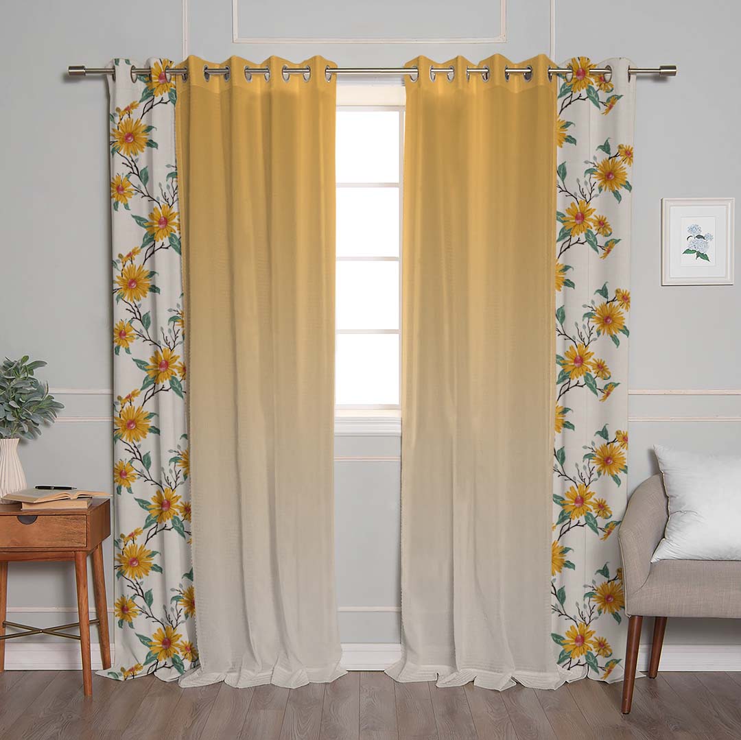 Golden Glow Combination Casablanca Linen Sheer Curtain Set of 4 -(DS564AMeta01)