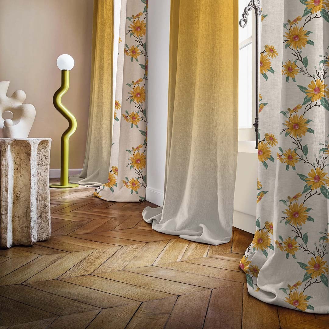 Golden Glow Combination Casablanca Linen Sheer Curtain Set of 4 -(DS564AMeta01)
