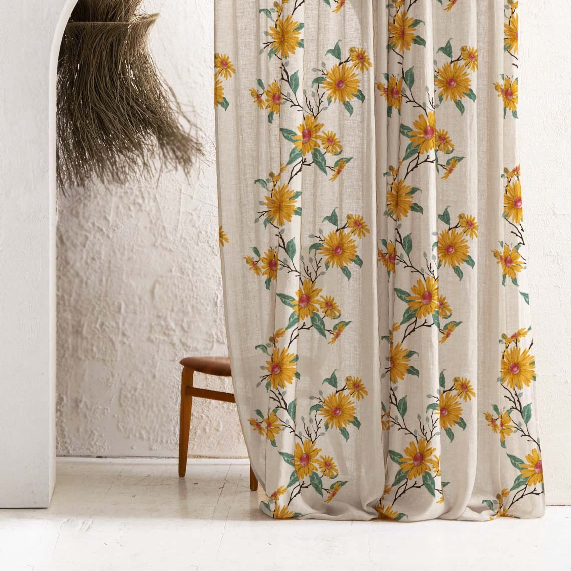 Golden Glow Combination Casablanca Linen Sheer Curtain Set of 4 -(DS564AMeta01)