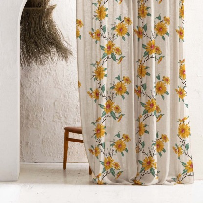 Golden Glow Combination Casablanca Linen Sheer Curtain Set of 4 -(DS564AMeta01)