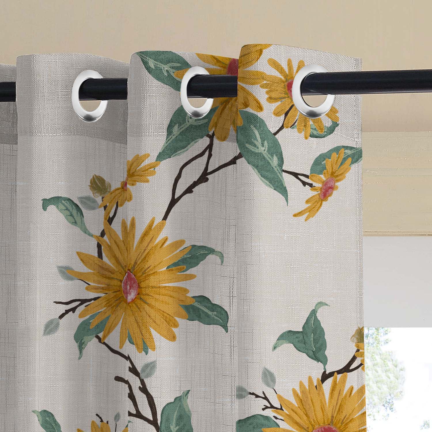 Golden Glow Combination Casablanca Linen Sheer Curtain Set of 4 -(DS564AMeta01)