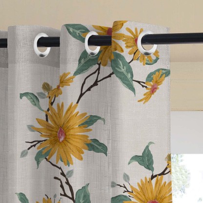 Golden Glow Combination Casablanca Linen Sheer Curtain Set of 4 -(DS564AMeta01)