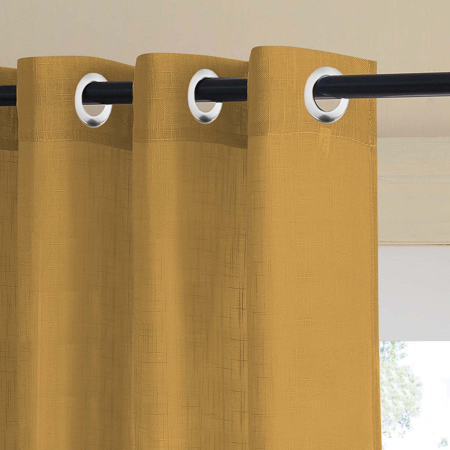 Golden Glow Combination Casablanca Linen Sheer Curtain Set of 4 -(DS564AMeta01)