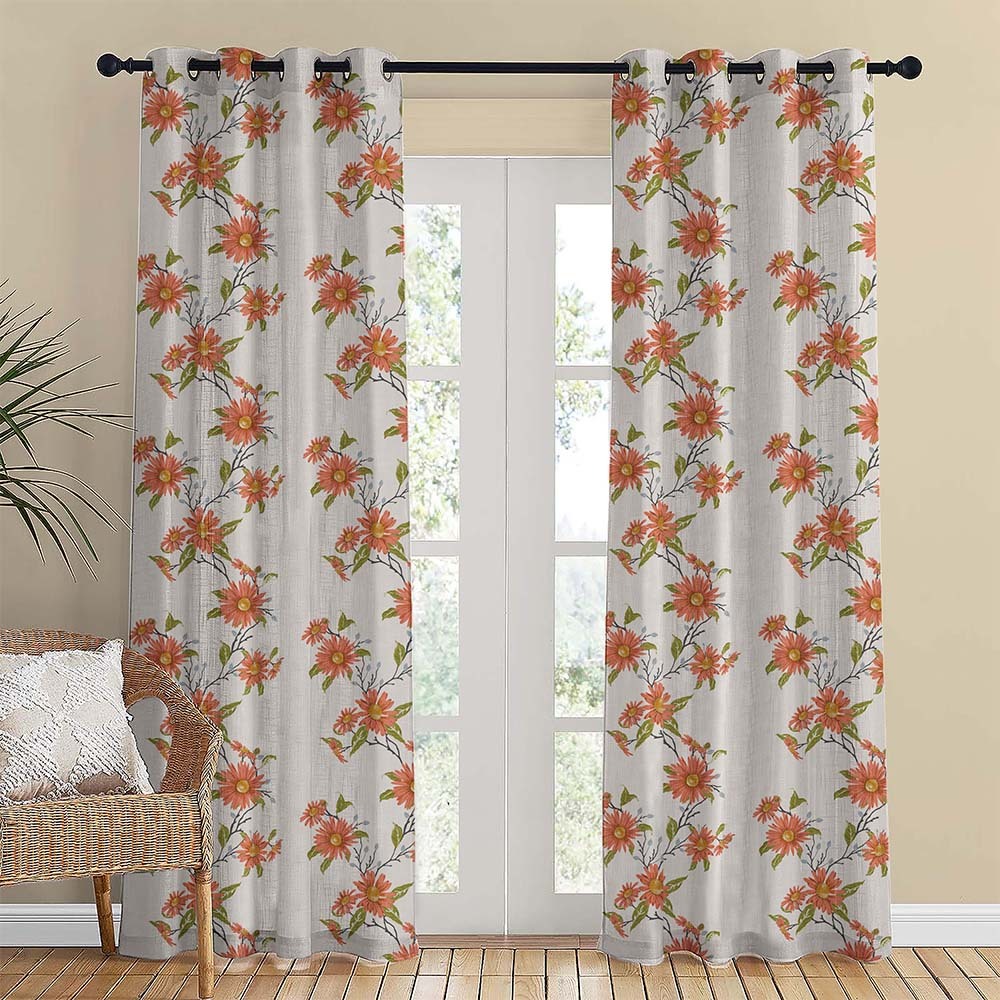 Asteria Bloom Floral Matte Light Coral Room Darkening Curtain Set of 2 -(DS564B)
