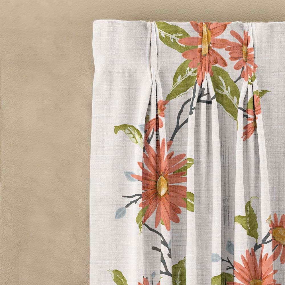 Asteria Bloom Floral Matte Light Coral Room Darkening Curtain Set of 2 -(DS564B)