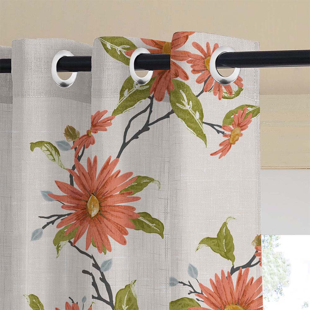 Asteria Bloom Floral Matte Light Coral Room Darkening Curtain Set of 2 -(DS564B)