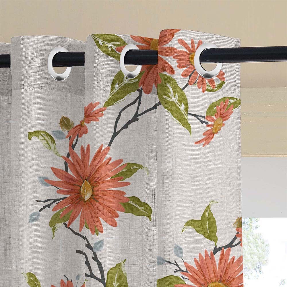 Asteria Bloom Floral Matte Light Coral Room Darkening Curtain Set of 2 -(DS564B)