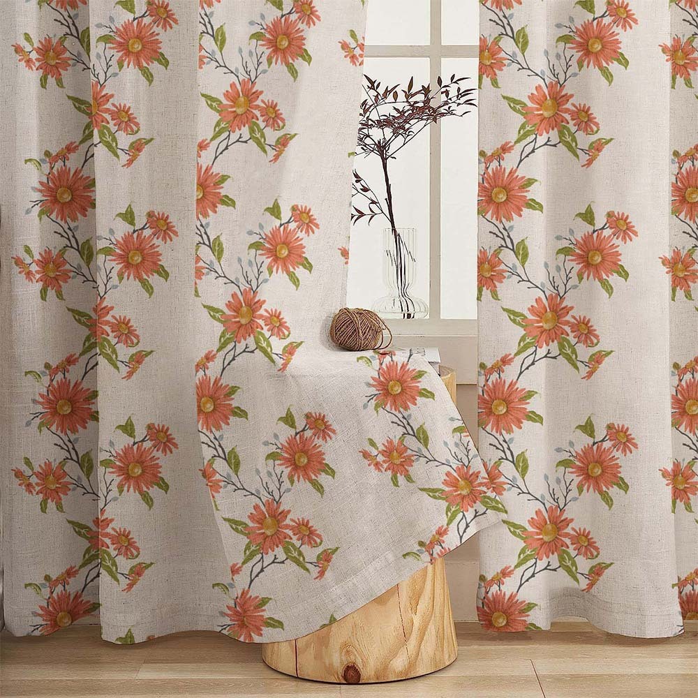 Asteria Bloom Floral Matte Light Coral Room Darkening Curtain Set of 2 -(DS564B)