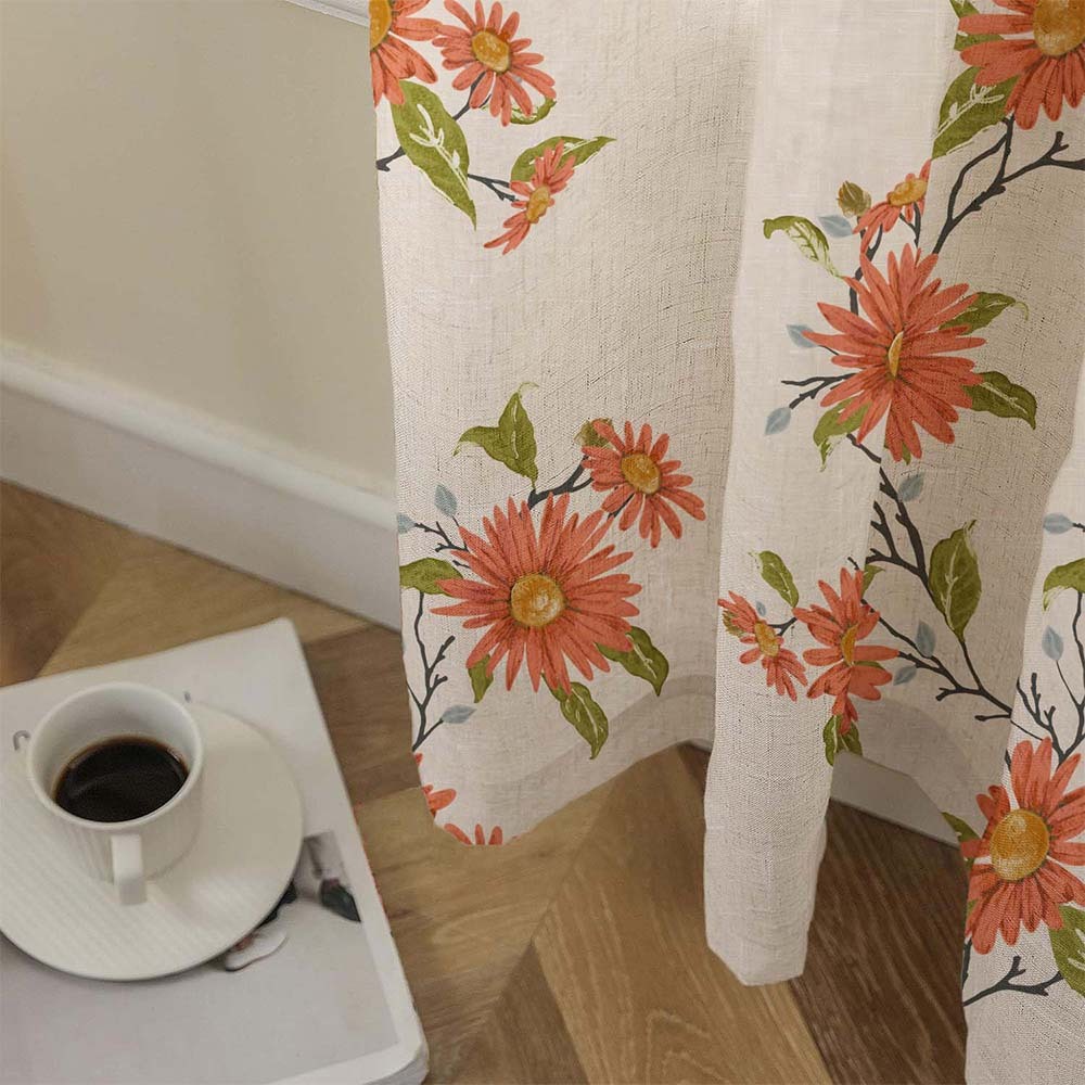 Asteria Bloom Floral Matte Light Coral Room Darkening Curtain Set of 2 -(DS564B)