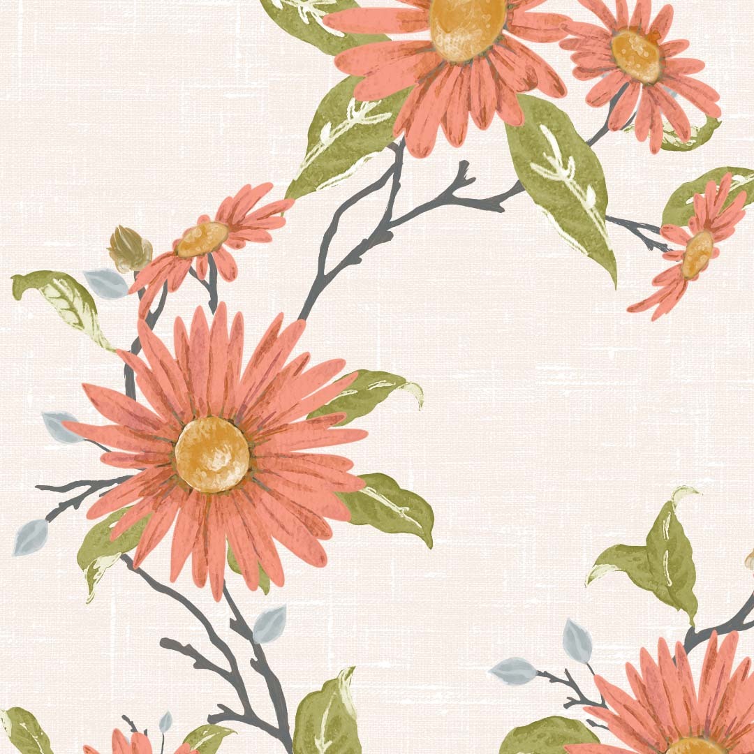 Asteria Bloom Floral Matte Light Coral Room Darkening Curtain Set of 2 -(DS564B)