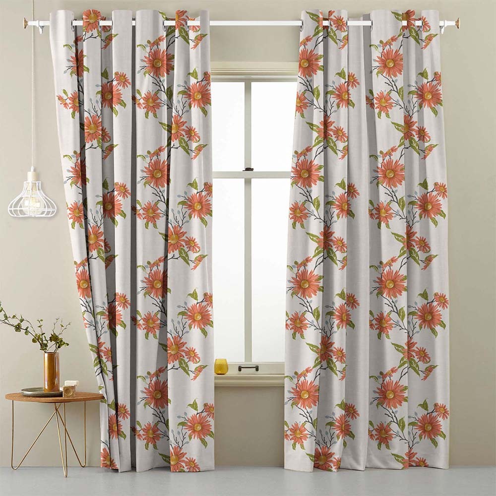 Asteria Bloom Floral Matte Light Coral Room Darkening Curtain Set of 2 -(DS564B)