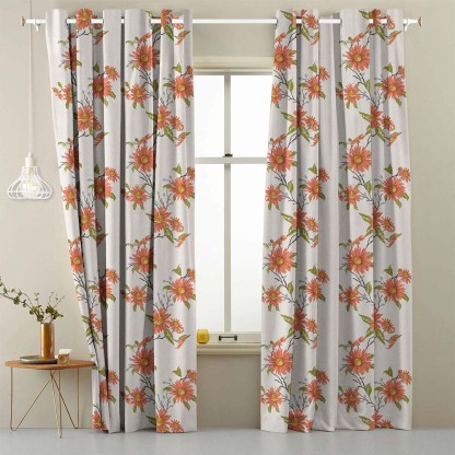 Asteria Bloom Floral Matte Light Coral Room Darkening Curtain Set of 2 -(DS564B)