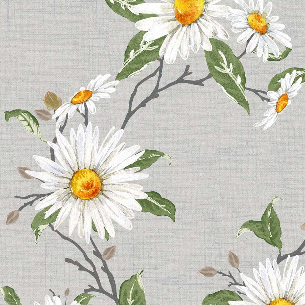 Asteria Bloom Floral White Smoke Linen Sheer Curtain Set of 2 -(DS564C)