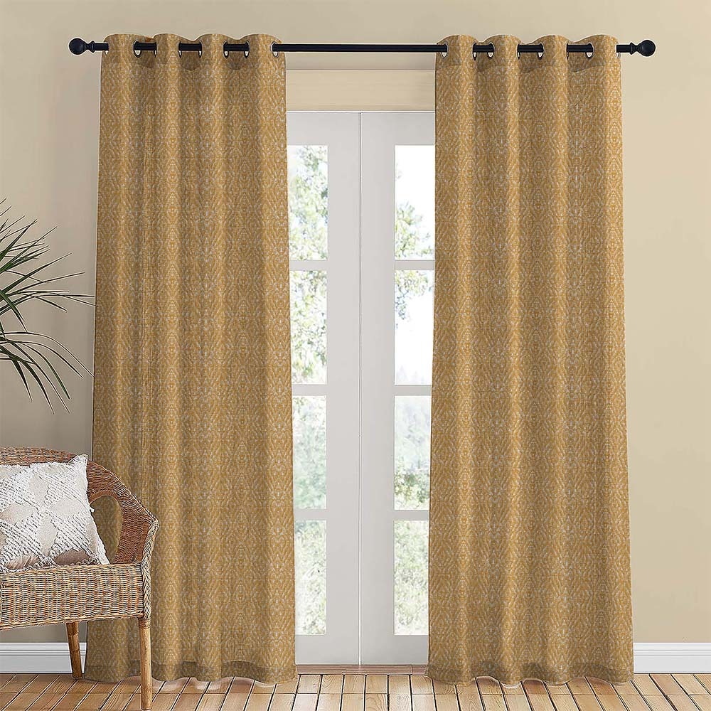 MacraMagic Geometric Matte Harvest Gold Room Darkening Curtain Set of 2 -(DS565A)