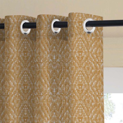 MacraMagic Geometric Matte Harvest Gold Room Darkening Curtain Set of 2 -(DS565A)